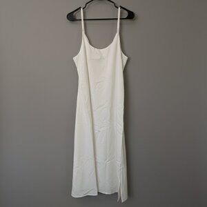 Eileen Fisher White Tencel Lyocell Cami Slip Dress, Side Slit, Size Large
